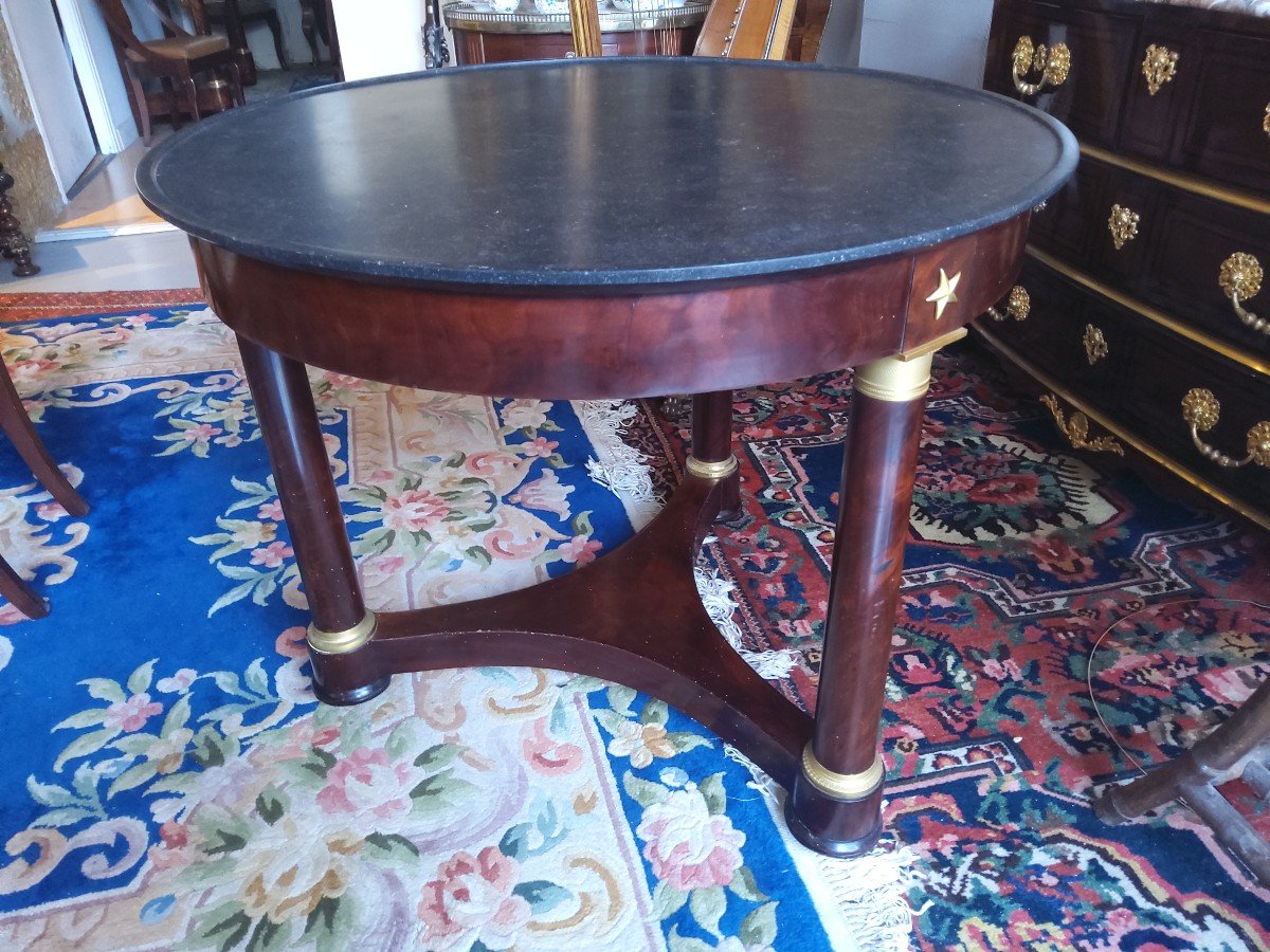 Empire Period Pedestal Table In Mahogany With Black Belgian Marble Top